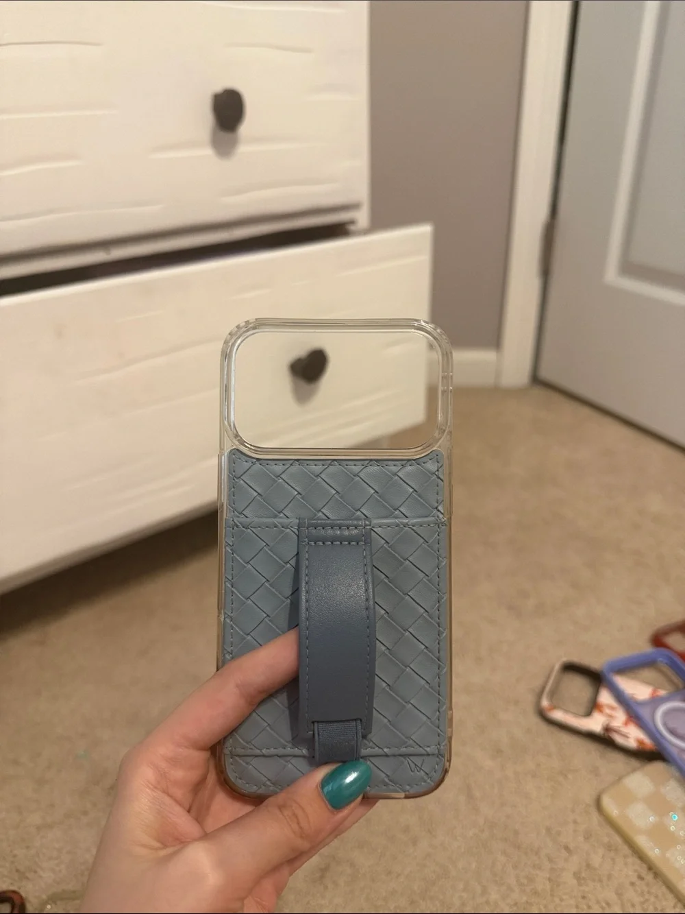 Apple Pink iPhone with Pink, Blue, Brown and Silver Case Set